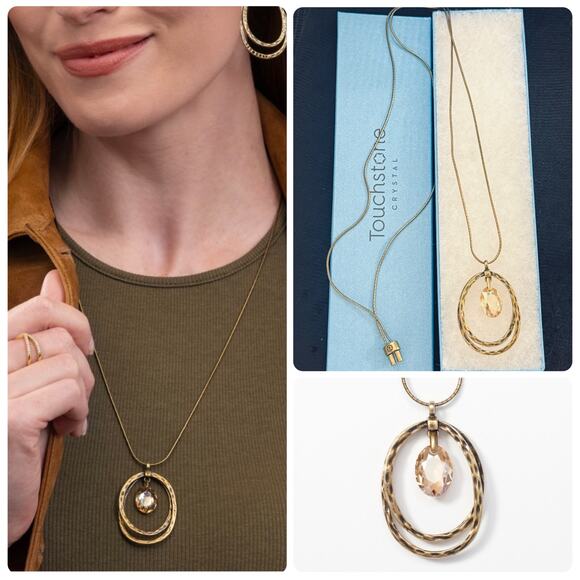 Entwined Pendant, NIB Oxidized Brass, 34" Adj Touchstone Crystal by Swarovski - Picture 1 of 5